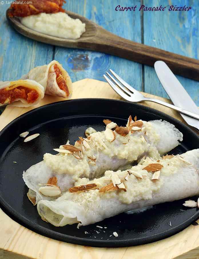 Calories in Carrot Pancake Sizzler, Carrot Halwa Pancake Sizzler Recipe