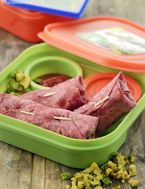 Cauliflower and Green Peas Stuffed Beetroot Wrap, Tiffin Treats