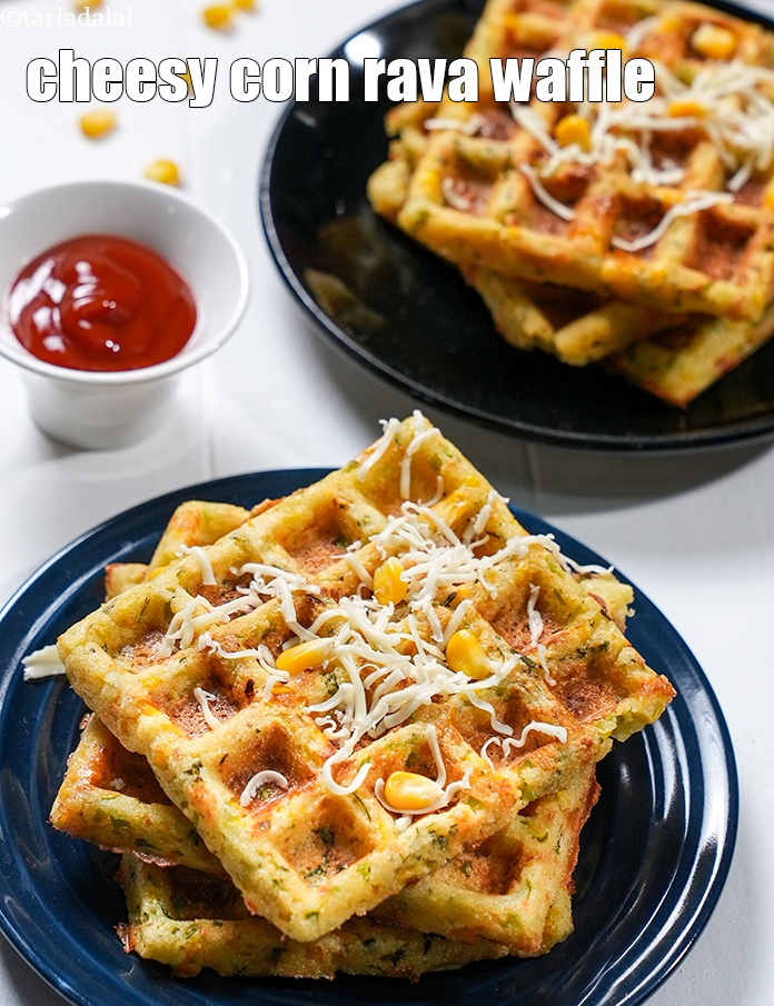 Cheesy Corn Rava Waffles
