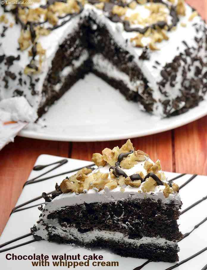 Chocolate Walnut Cake with Whipped Cream
