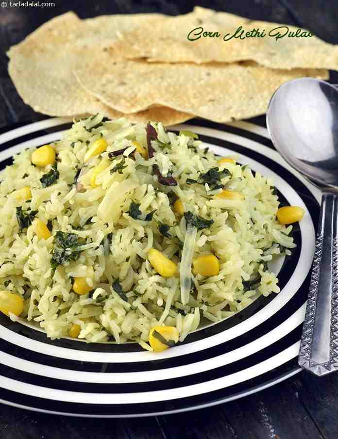 Corn Methi Pulao ( Microwave Recipe )