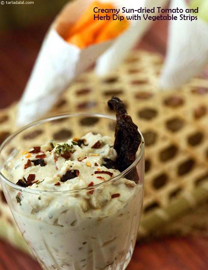 Calories in Creamy Sun-dried Tomato and Herb Dip with Vegetable Strips