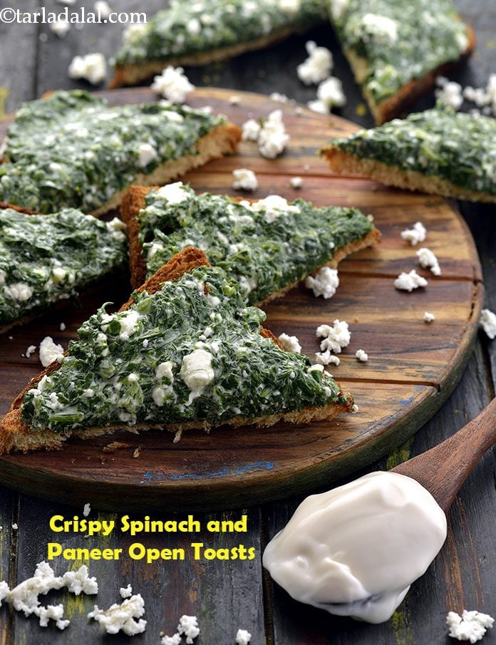 Crispy Spinach and Paneer Open Toasts
