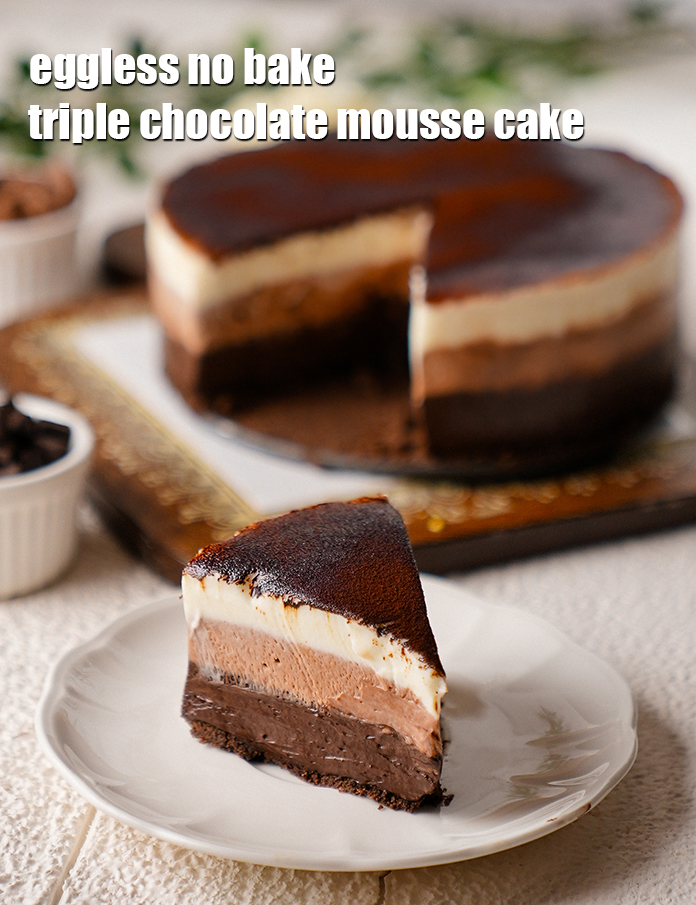 Calories in Eggless No Bake Triple Chocolate Mousse Cake