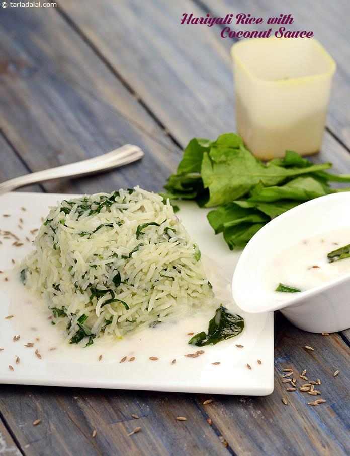 Hariyali Rice with Coconut Sauce