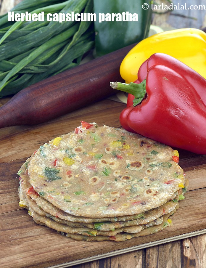 Herbed Capsicum Paratha, Healthy Shimla Mirch Paratha