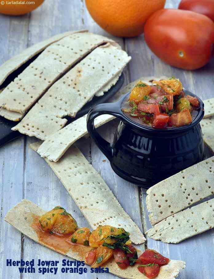 Calories in Herbed Jowar Strips with Spicy Orange Salsa