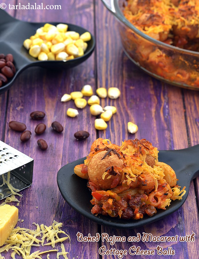 Calories in Baked Rajma and Macaroni with Cottage Cheese Balls, Jain Recipe