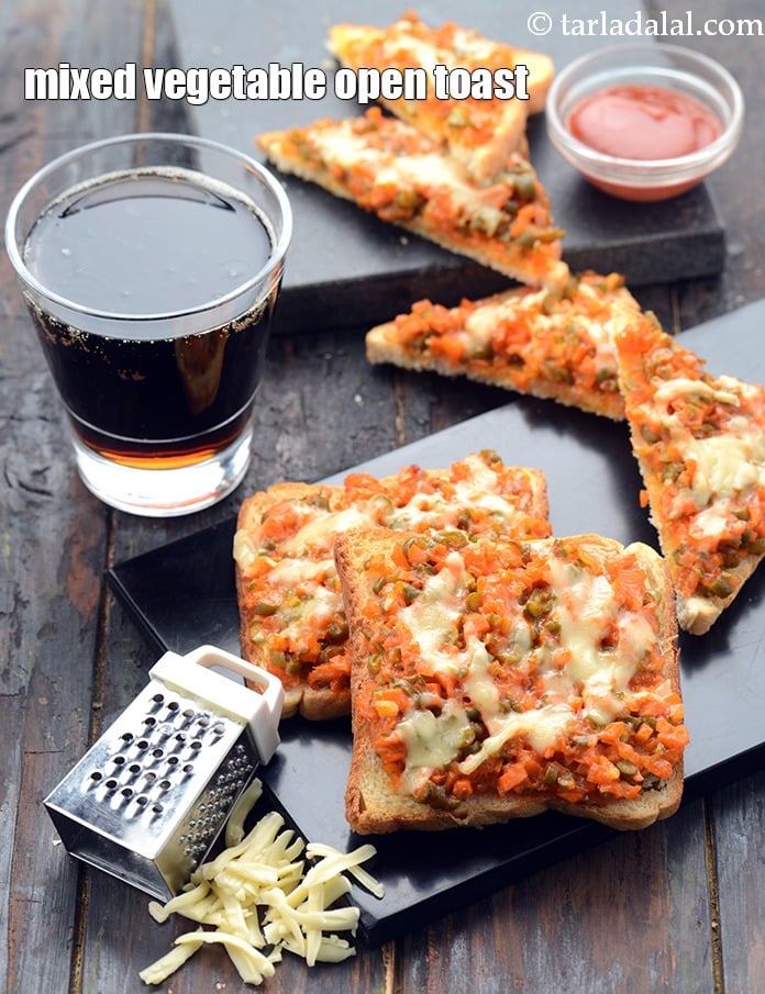 Calories in Mixed Vegetable Open Toast, Indian Style Vegetable Toast