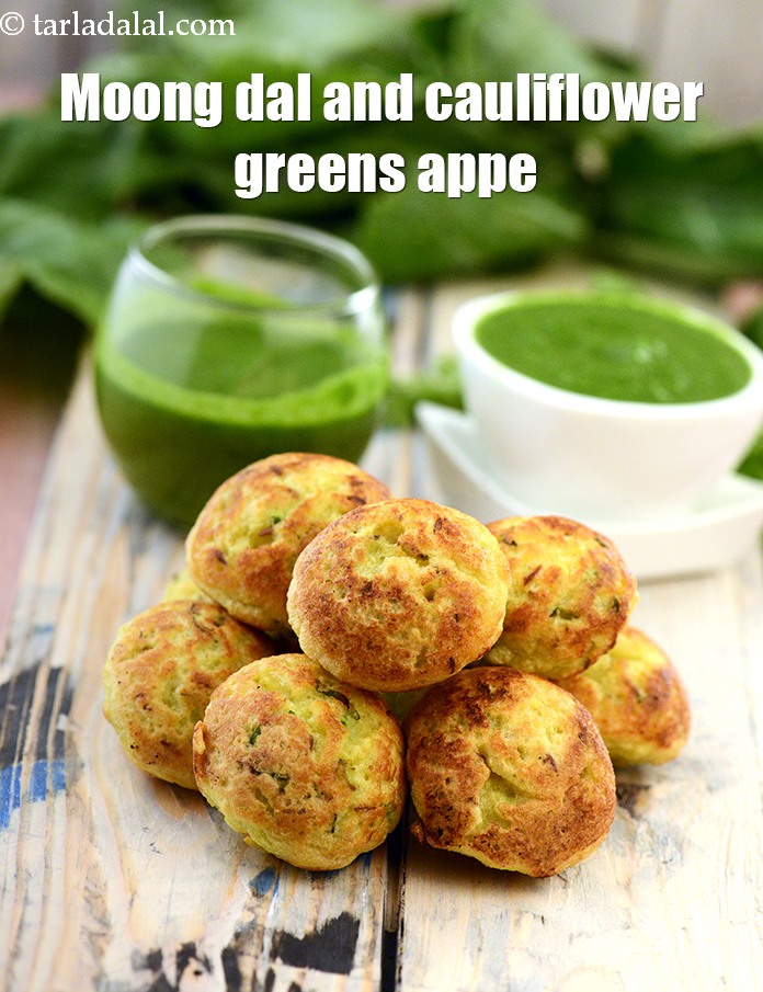 Moong Dal Cauliflower Greens Appe, Moong Dal Appe