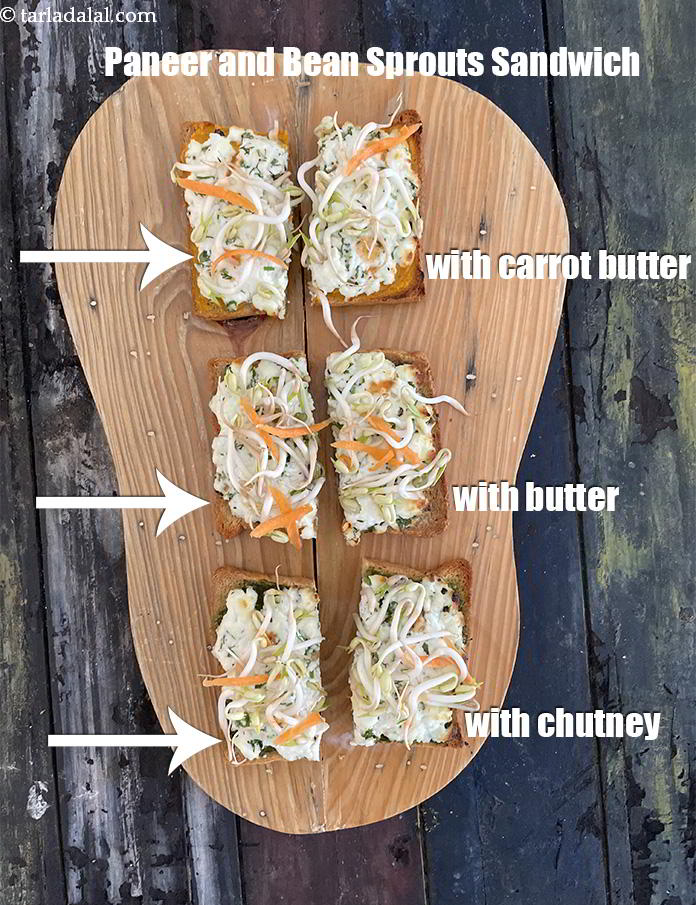 Paneer and Bean Sprouts Sandwich, Indian Bean Sprouts Toast