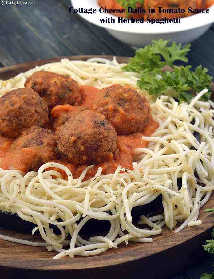 Calories in Cottage Cheese Balls in Tomato Sauce with Herbed Spaghetti