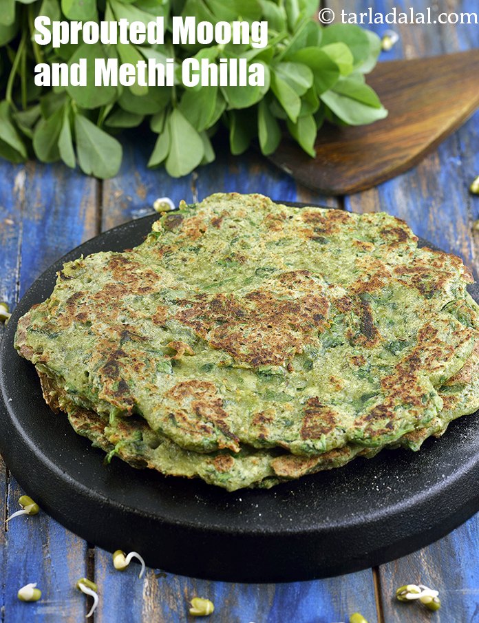 Calories in Sprouted Moong and Methi Chilla, 100-calorie Snacks