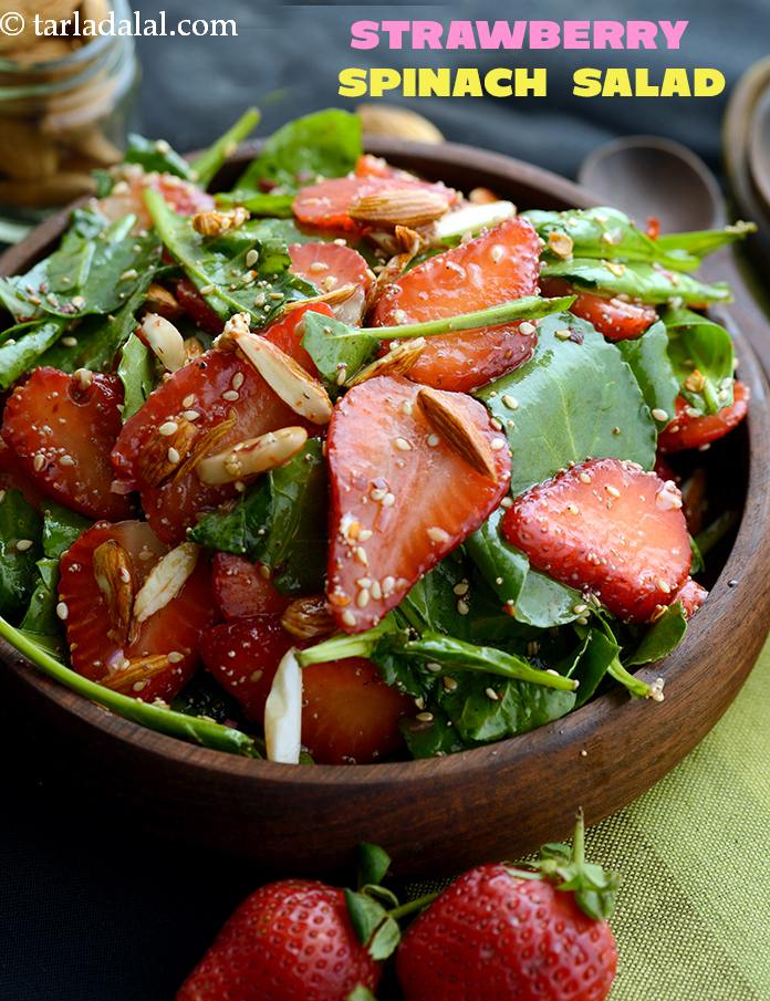 Strawberry Baby Spinach Salad, Indian Style