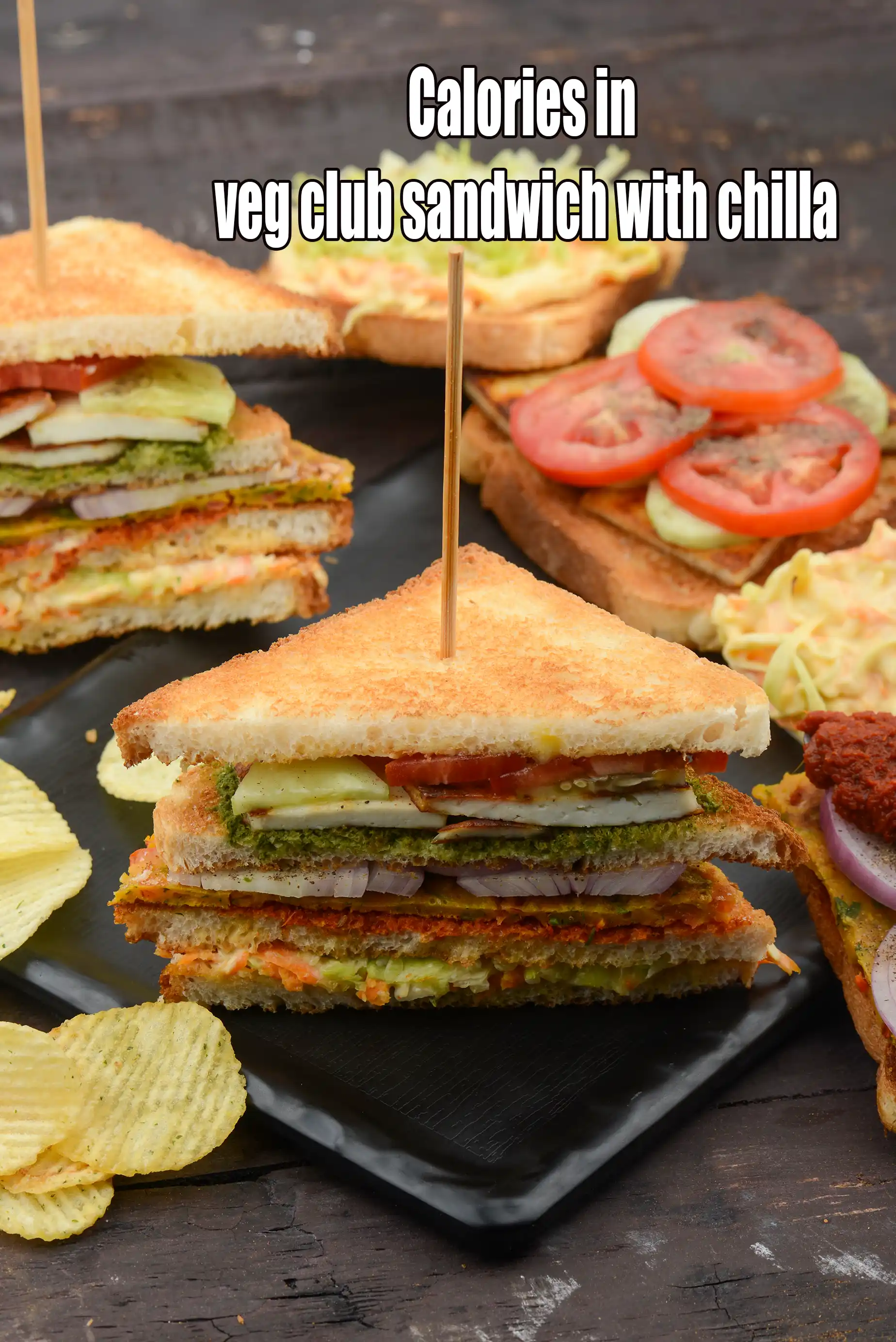 Calories in Veg Club Sandwich with Chilla