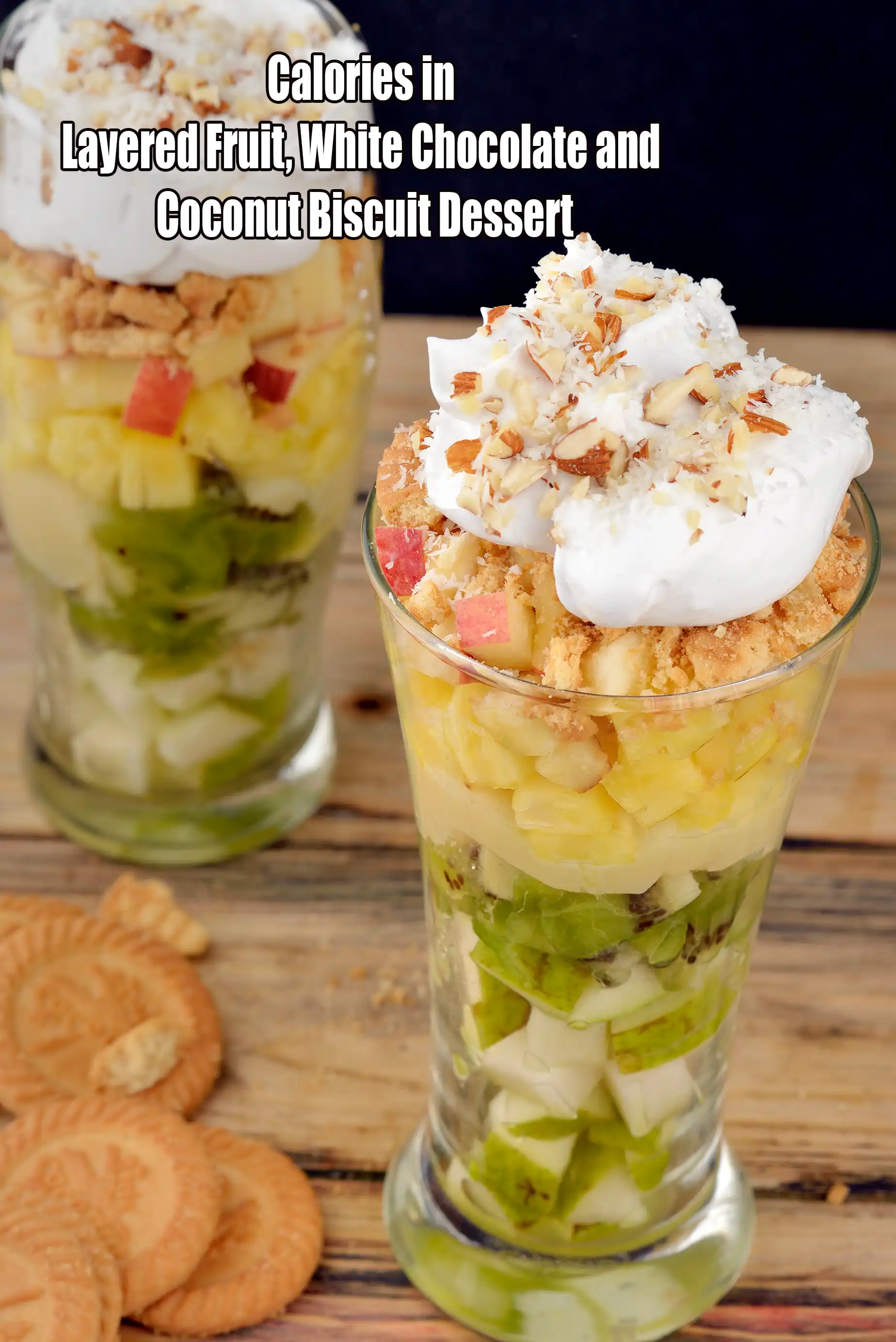Layered Fruit, White Chocolate and Coconut Biscuit Dessert