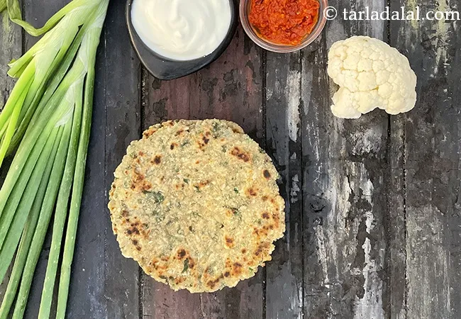 cauliflower and bajra roti recipe | bajra gobi paratha | healthy veg paratha with spring onions |