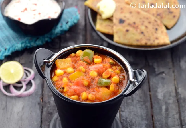 corn capsicum masala recipe | corn capsicum sabzi | healthy corn capsicum curry