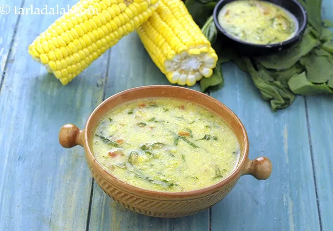 મકાઇ, ટમેટા અને પાલકનું સૂપ | Corn, Tomato and Spinach Soup