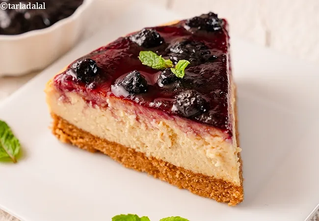 eggless blueberry cheesecake recipe | Indian style baked blueberry cheesecake | blueberry cheesecake without eggs |