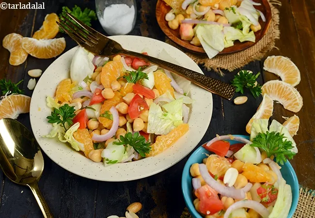 fruit chana salad recipe | Indian fruit, vegetable and chana salad | healthy kabuli chana salad |