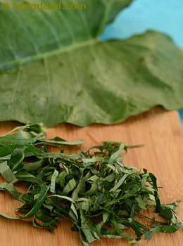 chopped colocasia leaves