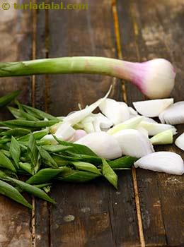 diagonally cut spring onions