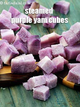 steamed purple yam cubes