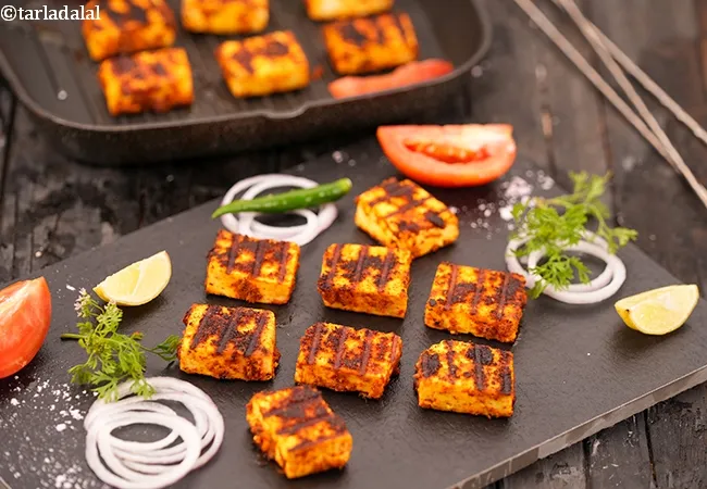 grilled paneer recipe | Indian grilled cottage cheese | grilled paneer on grill pan |