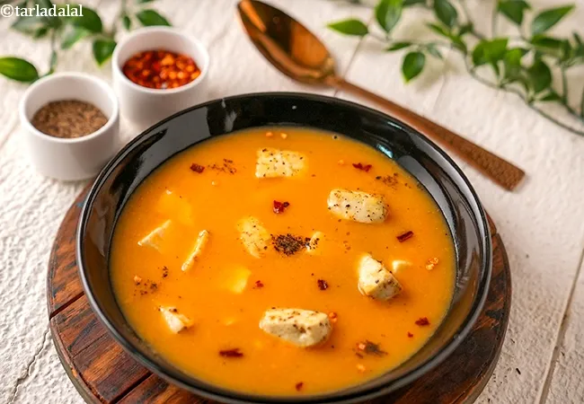 masoor dal and paneer soup recipe | masoor dal soup for weight loss | healthy protein rich dal paneer soup |