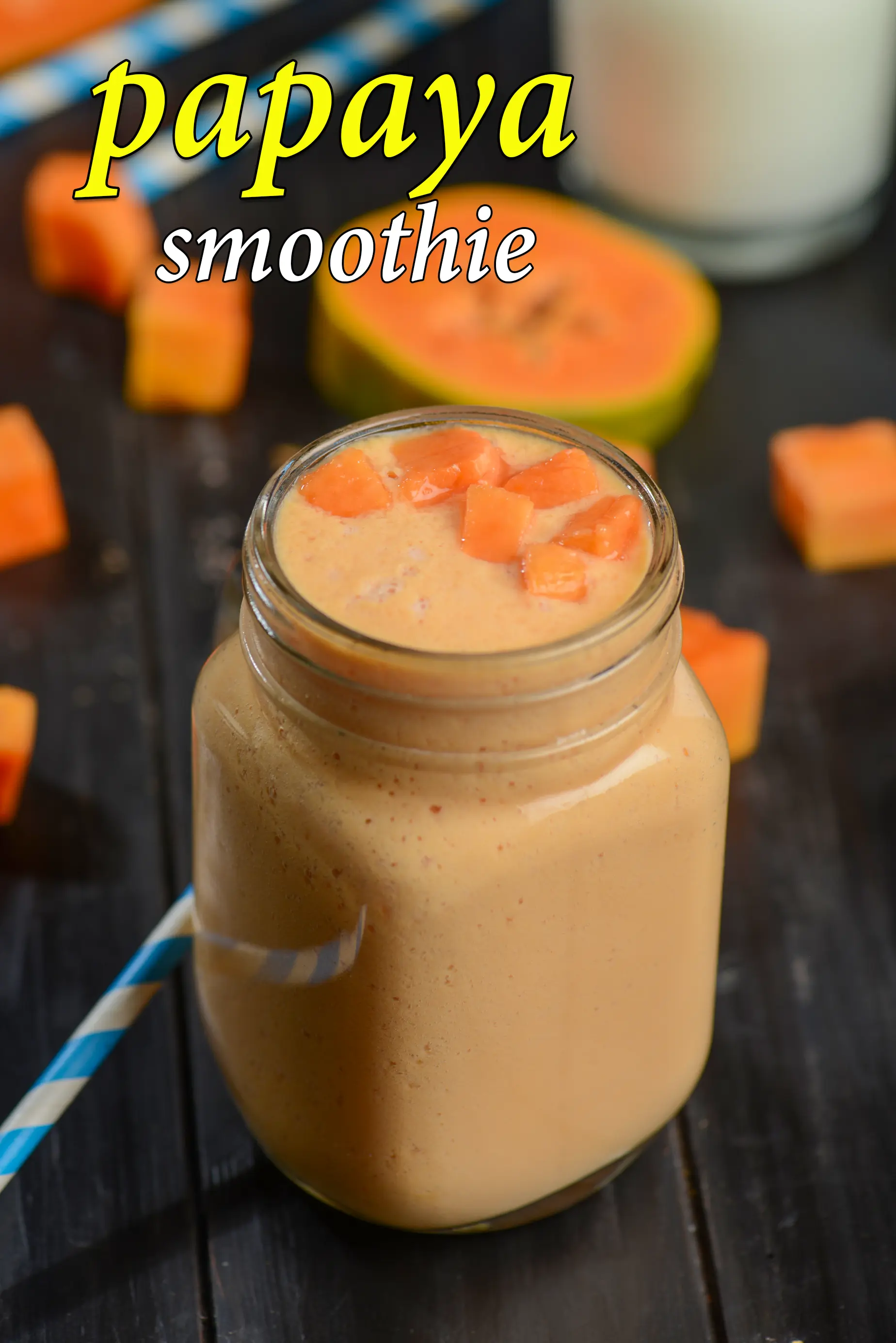 papaya smoothie recipe | healthy Indian papaya smoothie | papaya smoothie with curds and milk | 