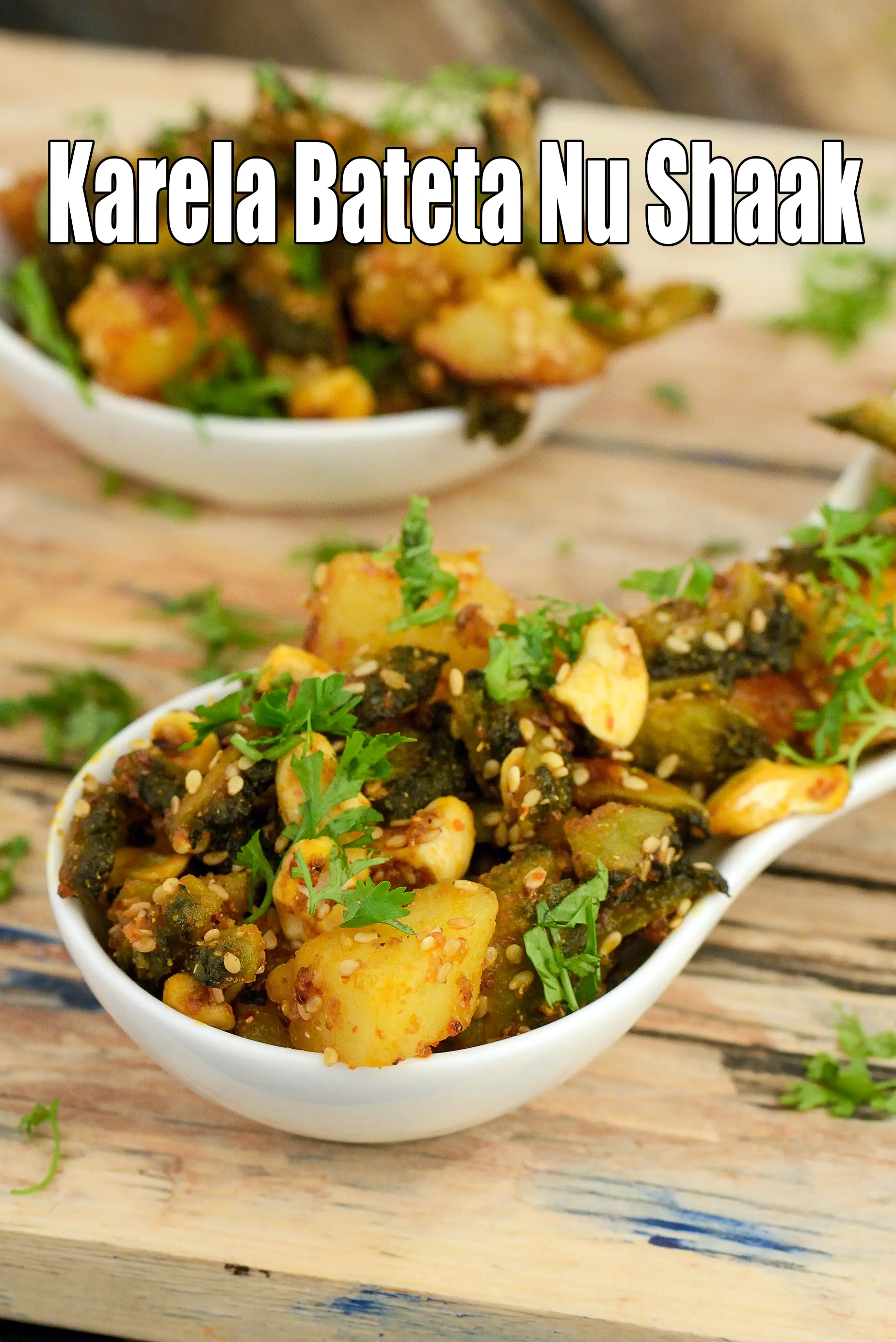 karela batata nu shaak recipe | aloo karela sabzi | karela bateta nu shaak | bitter gourd potato sabzi |