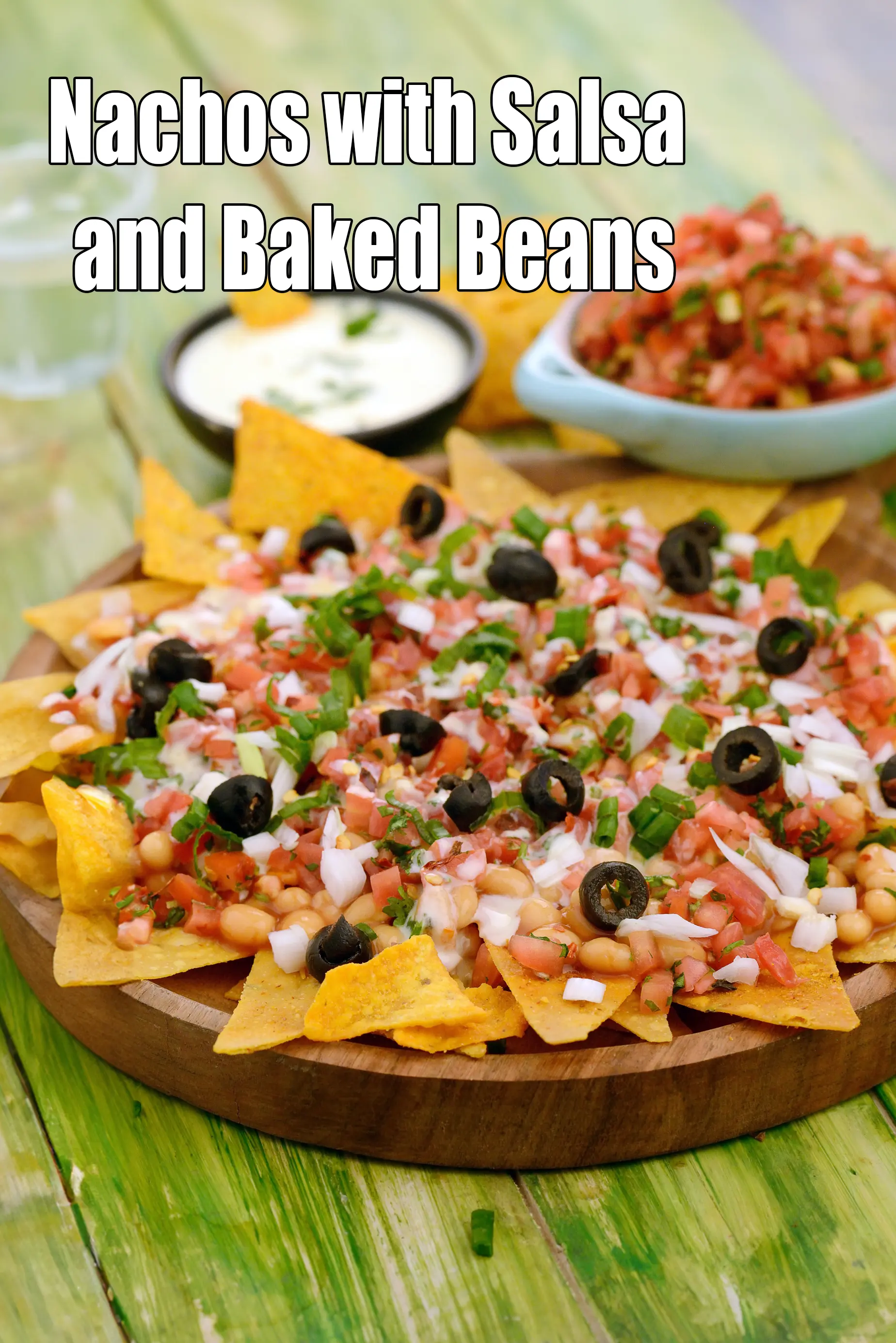 nachos with salsa and baked beans | nachos with cheese sauce, salsa and baked beans | corn chips with salsa and baked beans |