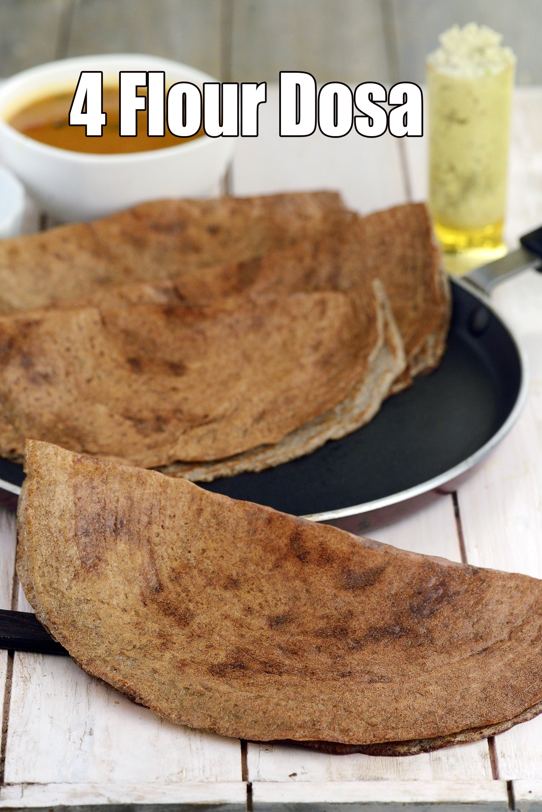 4 flour dosa recipe | mixed flour dosa | jowar bajra ragi and whole wheat flour dosa | healthy four flour dosa |