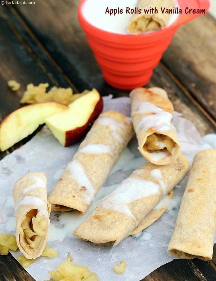 एप्पल रोल्स् विद वैनिला क्रीम रेसिपी, Apple Rolls with Vanilla Cream Recipe In Hindi