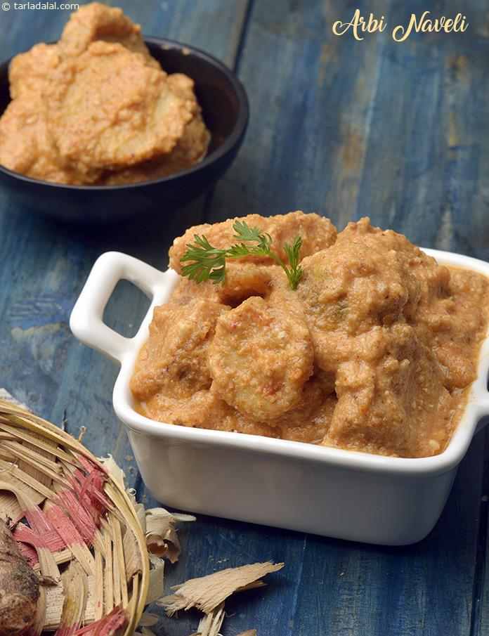 Arbi Naveli, Colocossaia in Creamy Tomato Gravy recipe, Punjabi Subzis Recipes