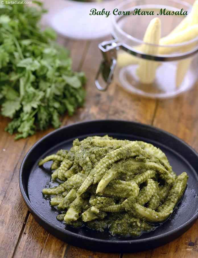 Baby Corn Hara Masala ( Microwave Recipe)