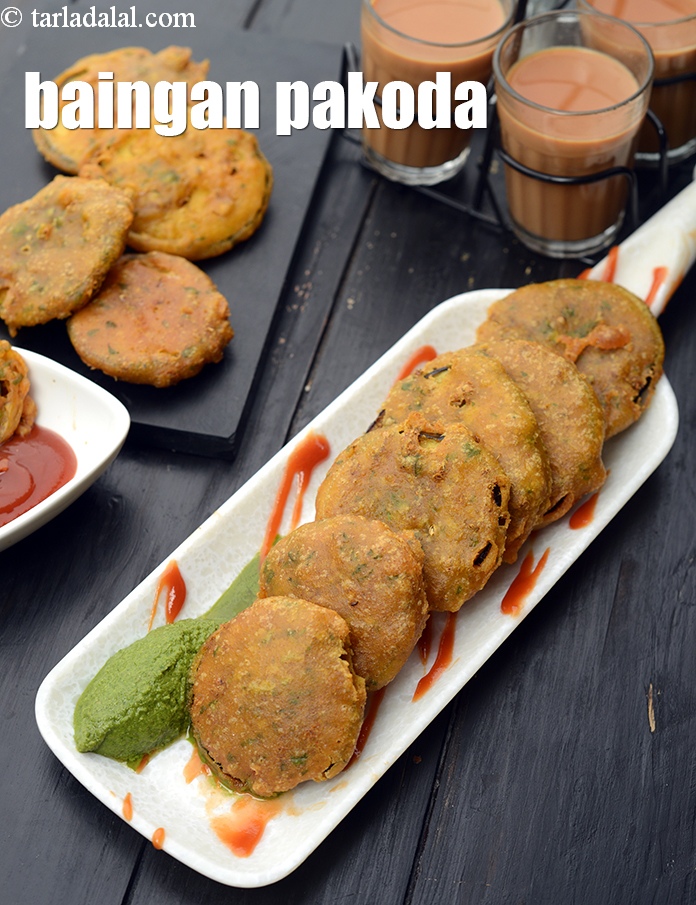 baingan pakoda recipe | Indian brinjal pakora | eggplant fritters | crispy batter fried brinjal |