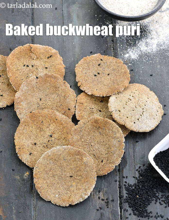 Baked Buckwheat Puri, Low Salt Recipe, tarladalal.com