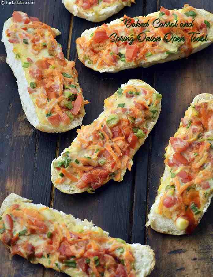 Baked Carrot and Spring Onion Open Toast recipe, Healthy Recipes
