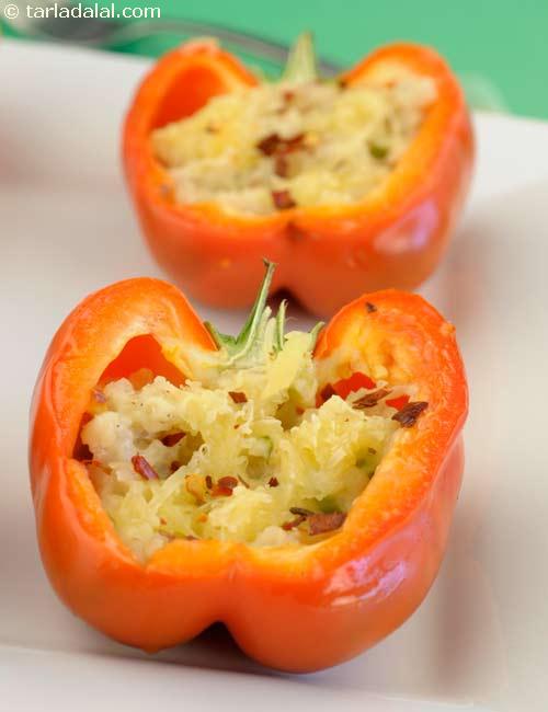 Baked Stuffed Capsicum Or How To Make Baked Stuffed Capsicum Recipe, Baked Dishes Recipes