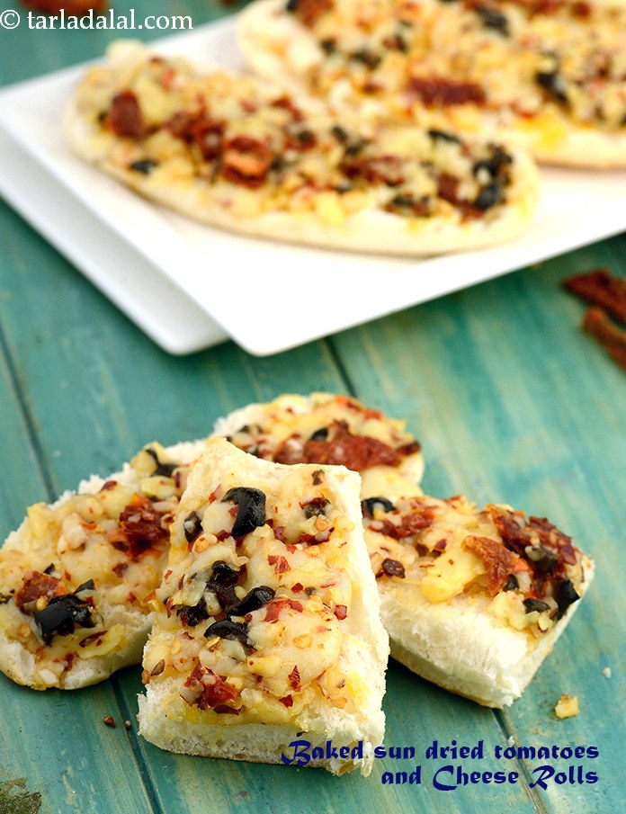 baked sun-dried tomato cheese rolls | Indian sun dried tomato cheese rolls |