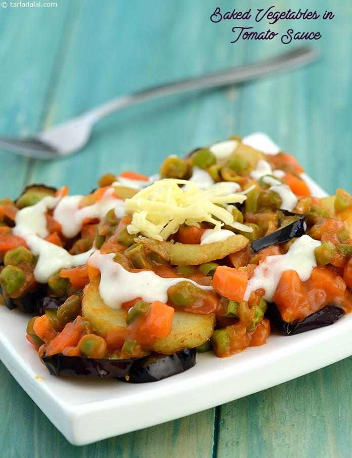 Baked Vegetables in Tomato Sauce recipe, Vegetarian Recipes