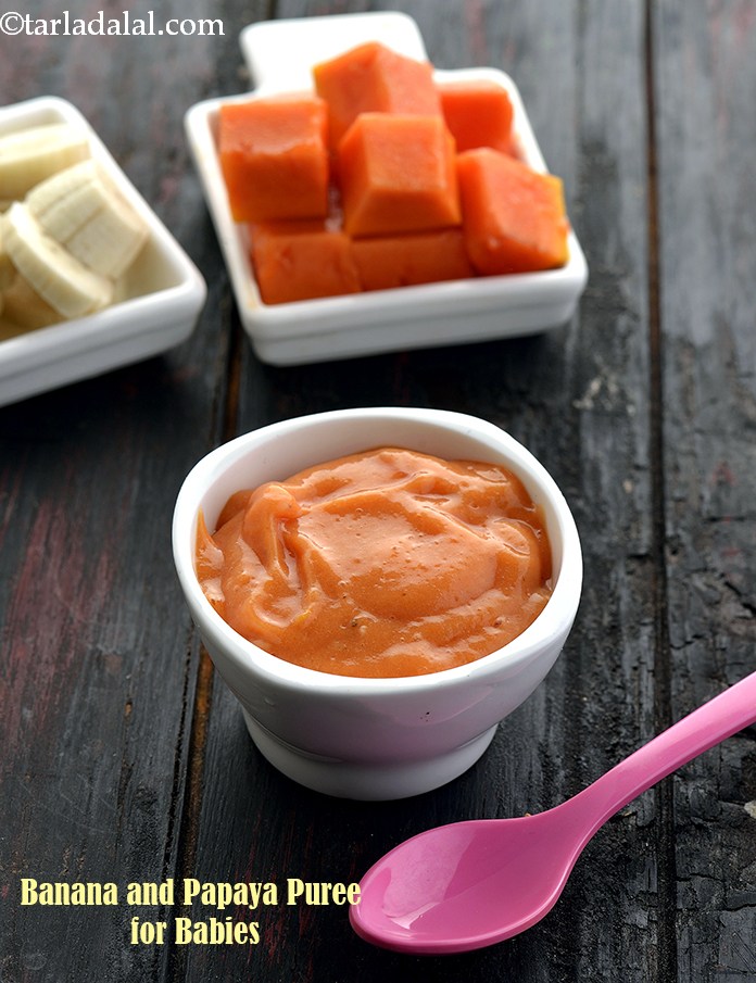 बनाना एण्ड पपाया प्यूरी रेसिपी, Banana and Papaya Puree for babies in Hindi