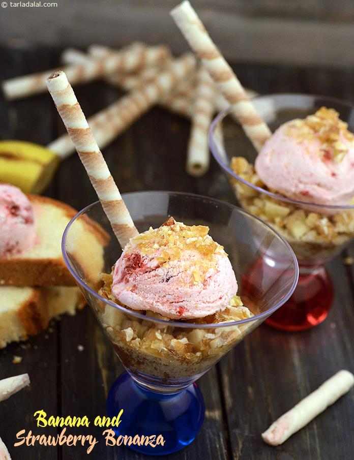 बनाना एण्ड स्ट्रॉबेरी बोनान्ज़ा रेसिपी, Banana and Strawberry Bonanza Recipe In Hindi