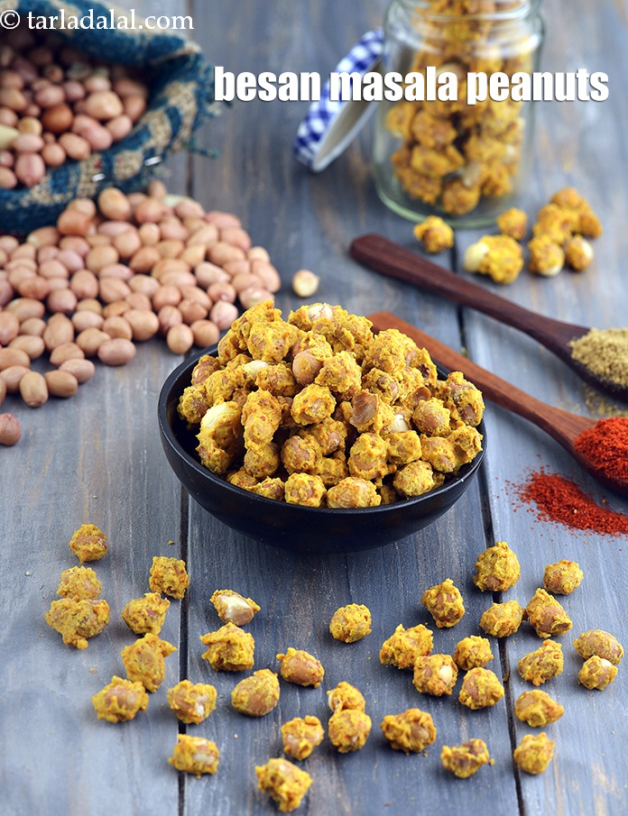 besan masala peanuts recipe | microwave besan masala groundnut recipe | healthyÂ besan masala peanuts |