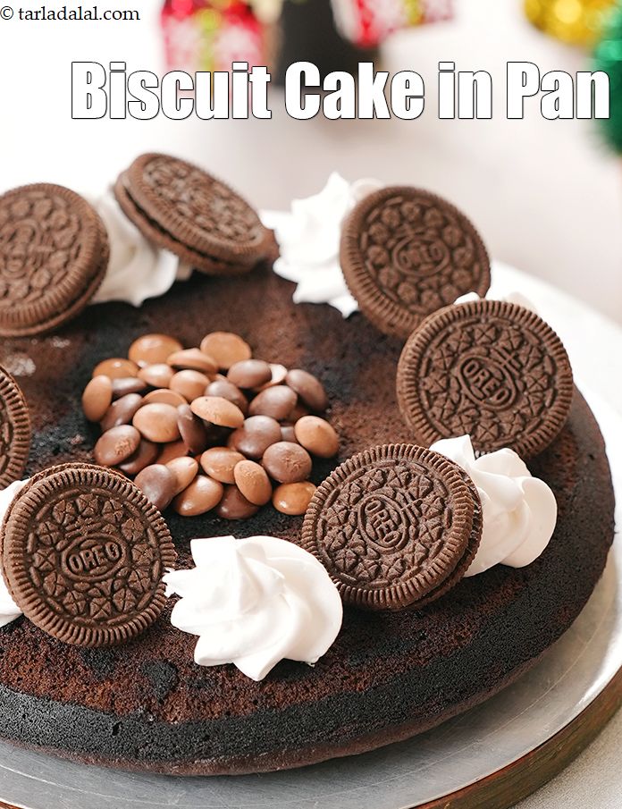 biscuit cake in pan recipe | eggless no bake cake in pan | 4 ingredient Oreo cake |