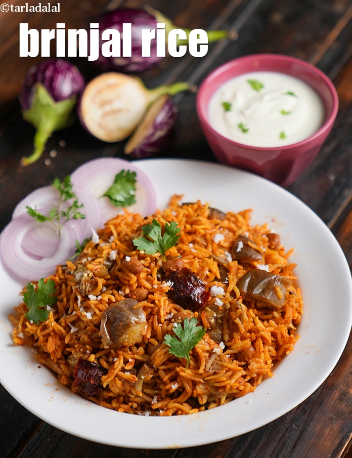 brinjal rice recipe | South Indian style brinjal rice | vangi bhaat with homemade spice powder |