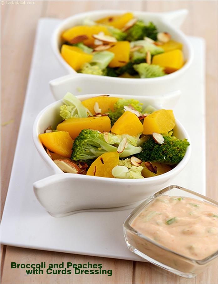 Broccoli and Peaches in Curd Dressing recipe, Soup Recipes | Salad Recipes