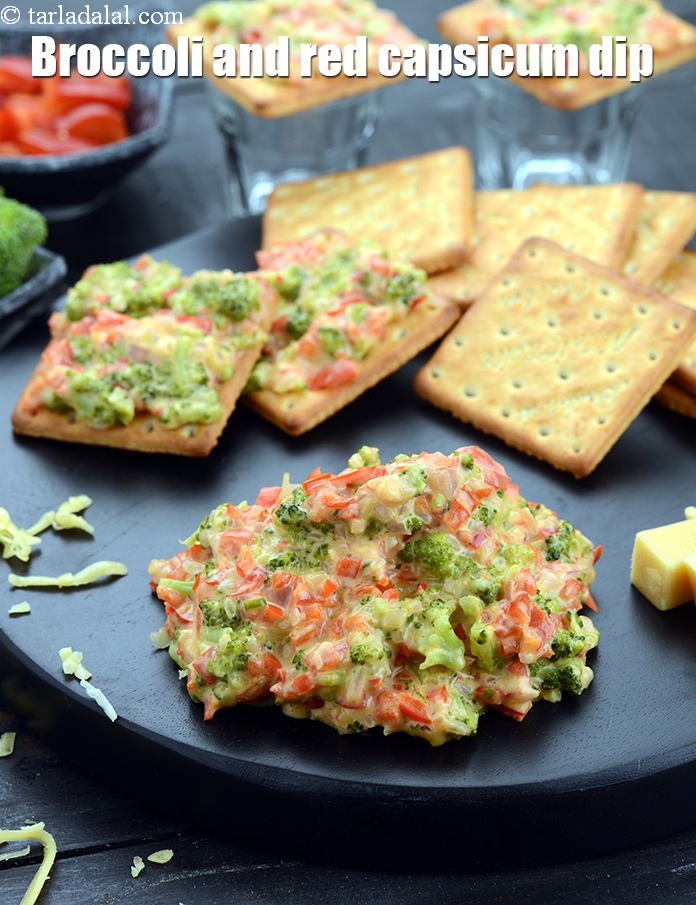 broccoli and red capsicum dip recipe | hot broccoli dip | Indian broccoli and pepper cheese dip |